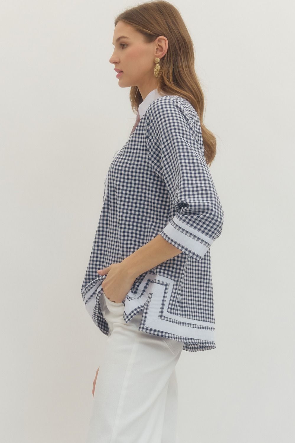 Navy Gingham Top