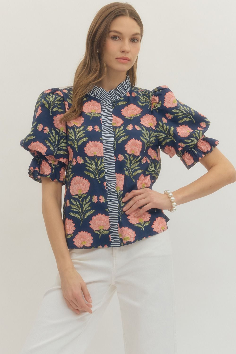 Navy Floral Ruffled Accent