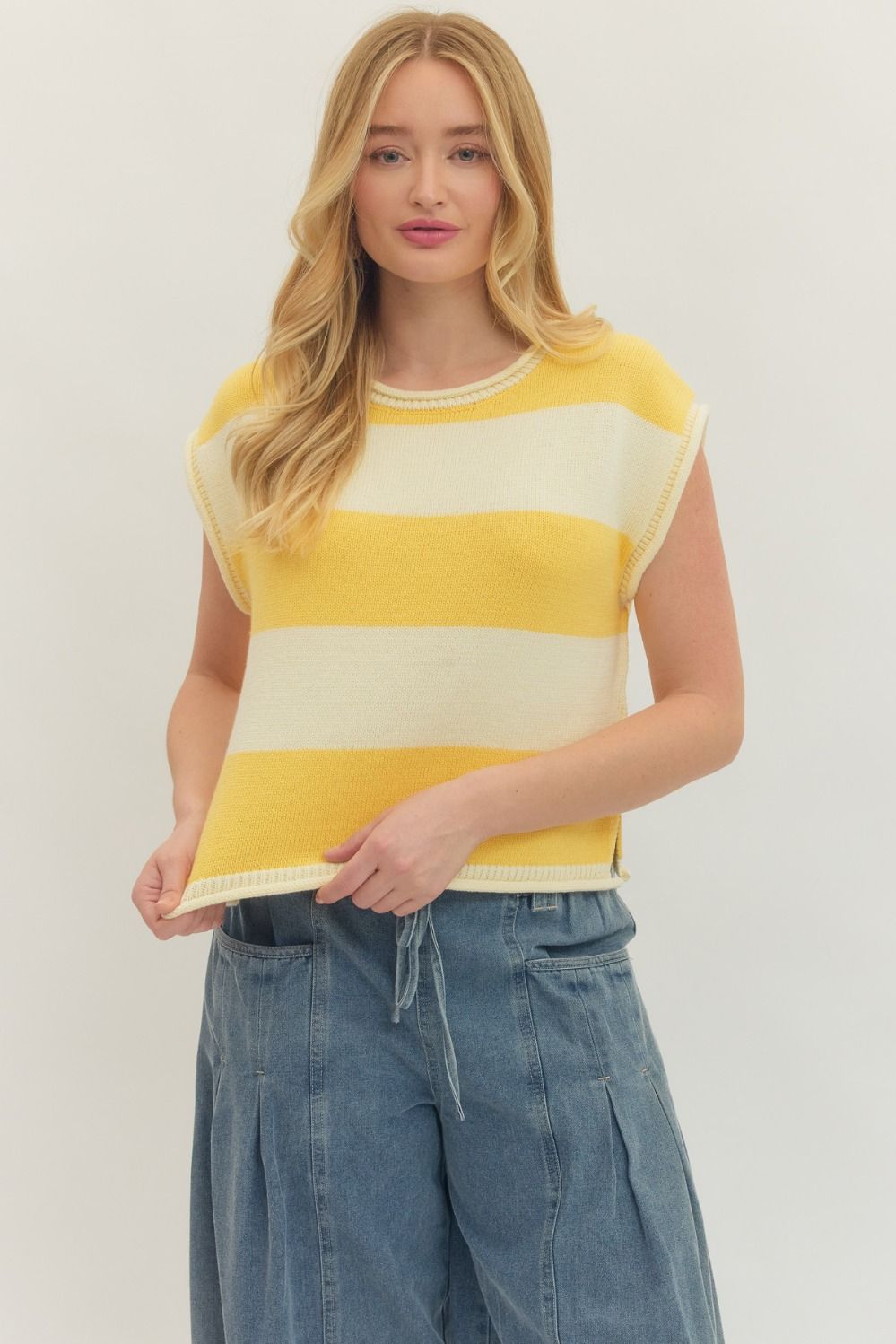 Striped Cap Sleeve Sweater