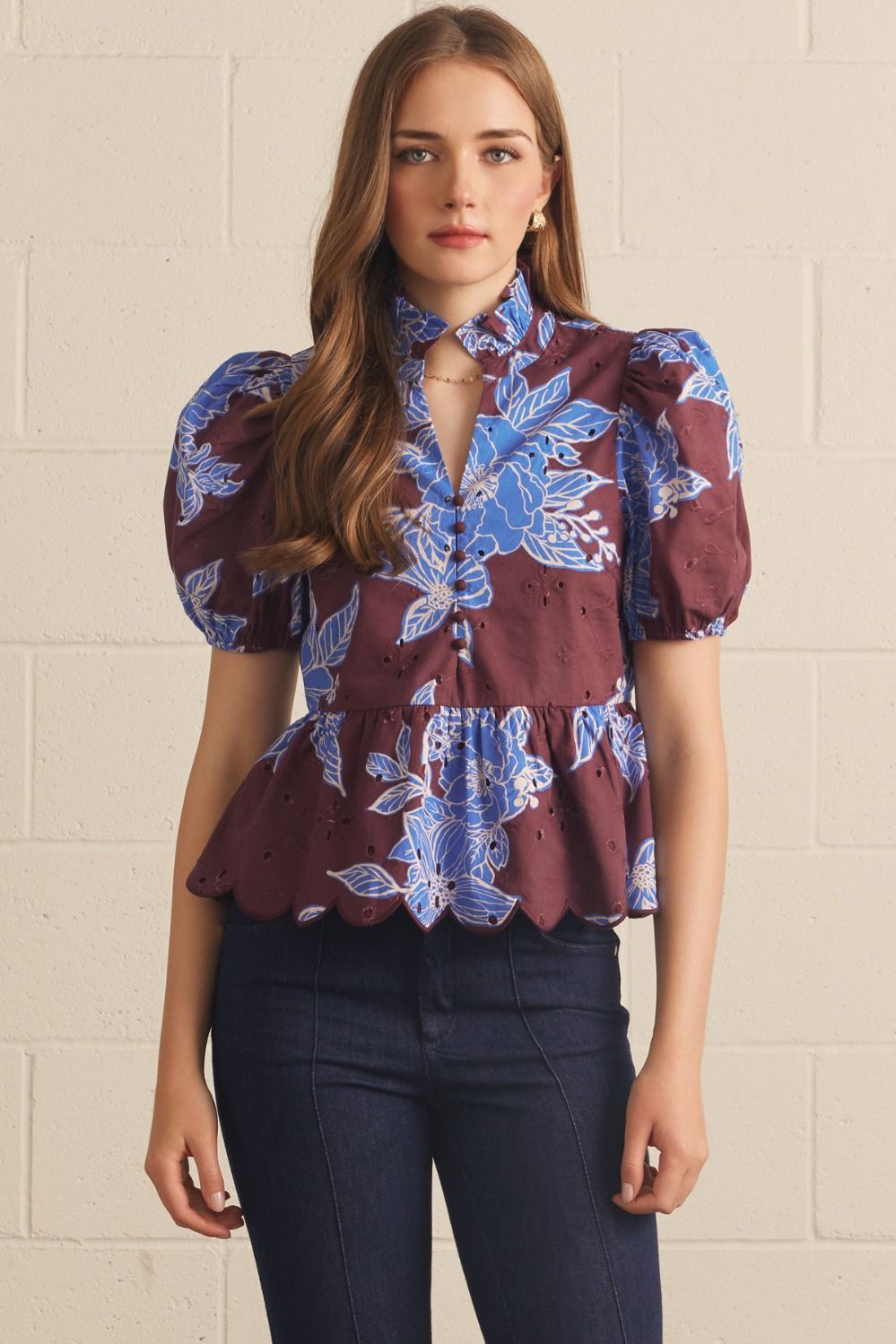 Wine Floral Eyelet Top – The Clothes Line Boutique