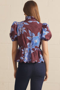 Wine Floral Eyelet Top