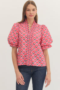 Pink Palms Ruffle Top
