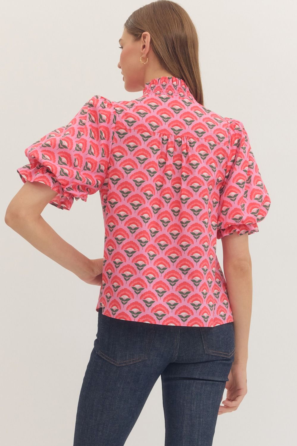 Pink Palms Ruffle Top