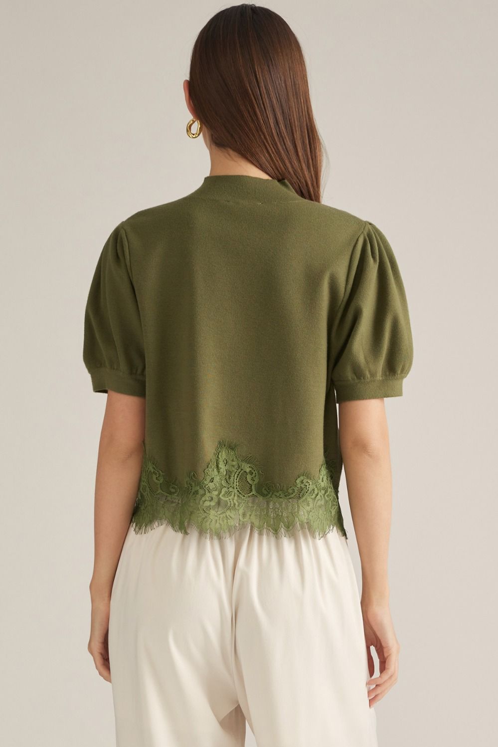 Olive Lace Trim Sweater