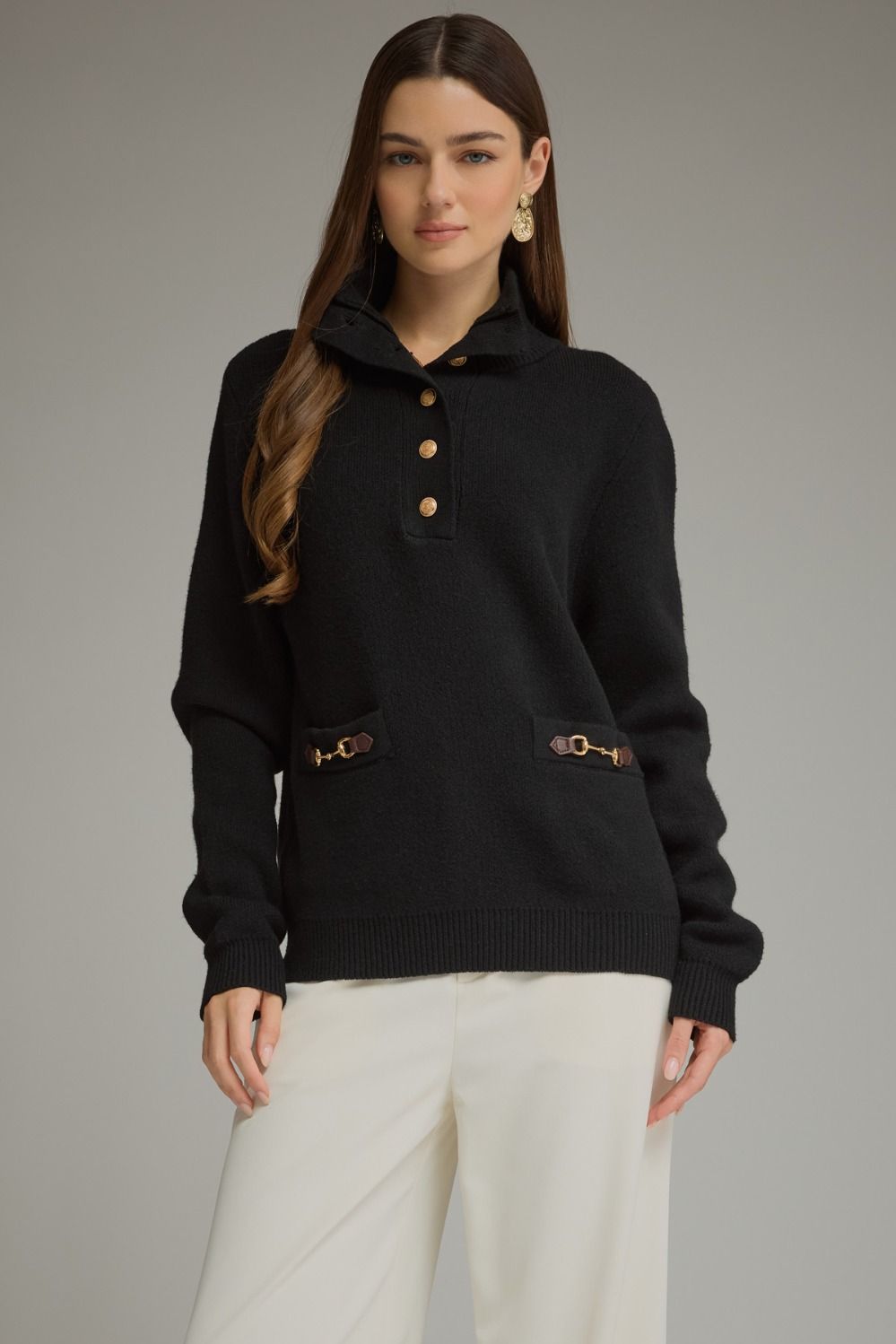 Black Buckle Trim Sweater