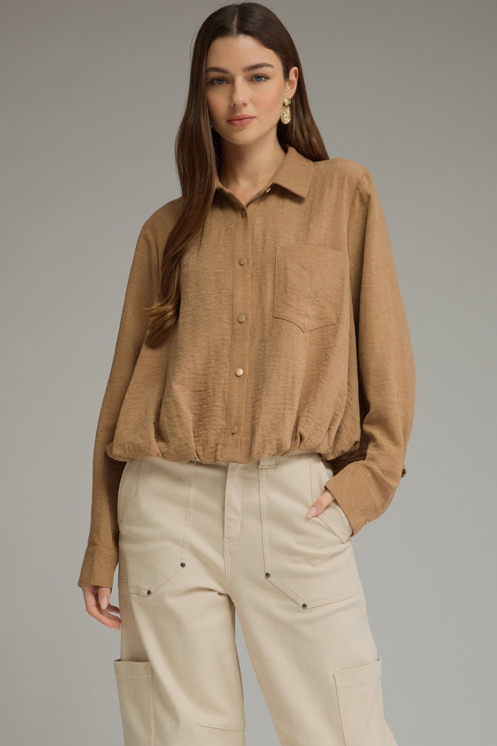 Camel Gathered Blouse