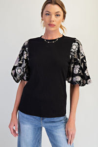 Black Sequin Puff Sleeve