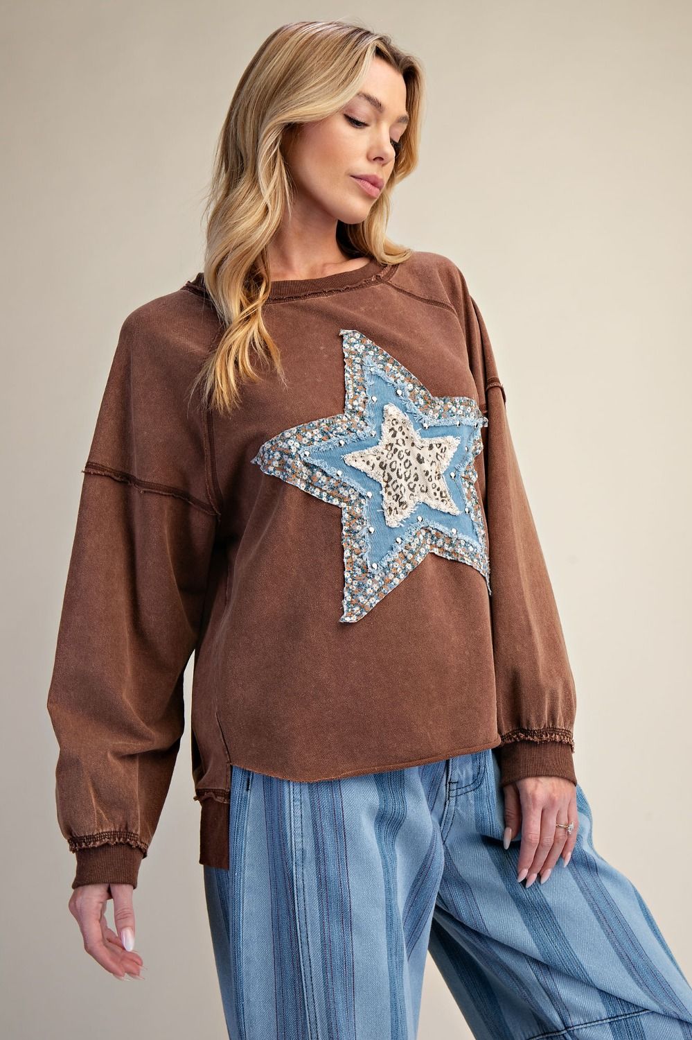 Chocolate Star Patch Pullover