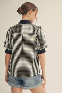 Black Stripe Puff Sleeve