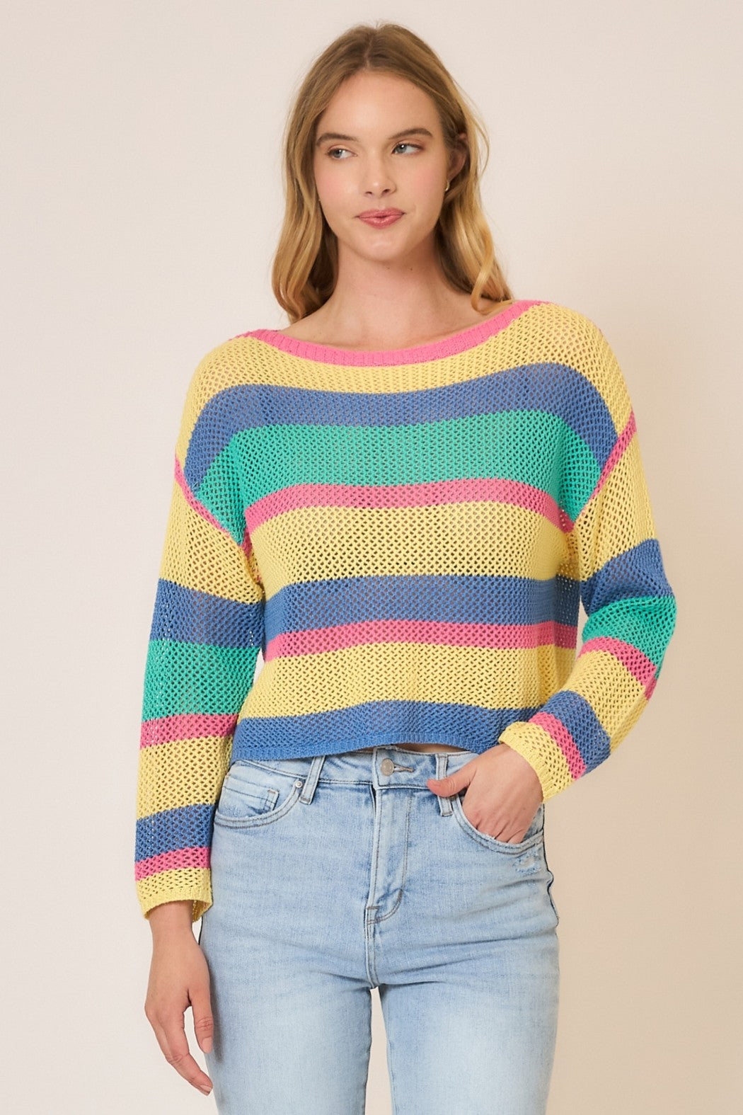 Multi Stripe Open Knit Pullover