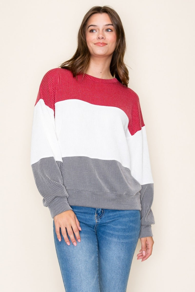 Crimson Colorblock Rib Top