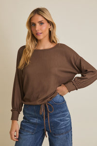 Mocha Drawstring Top