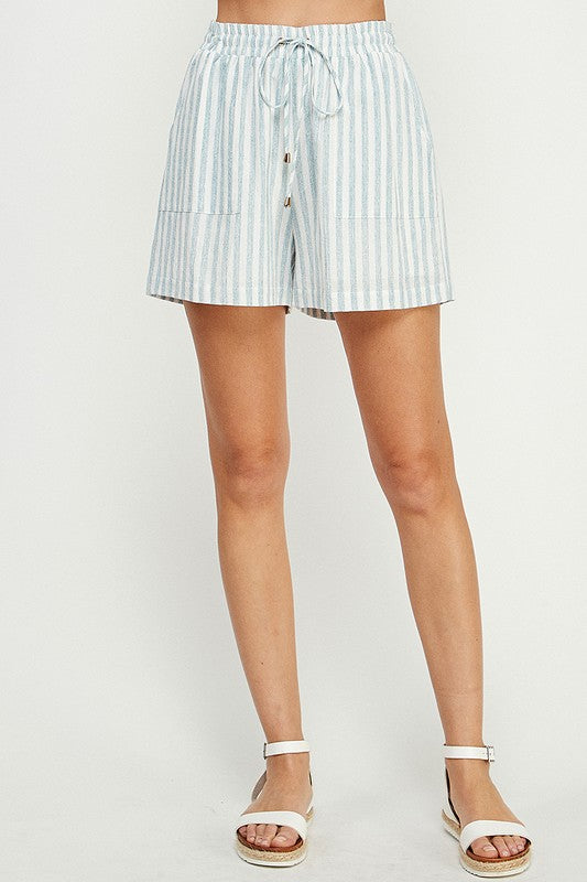 Blue Stripe Linen Shorts