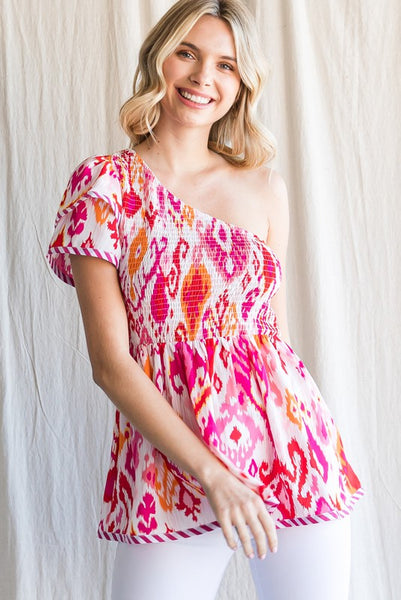 Pink Print One Shoulder