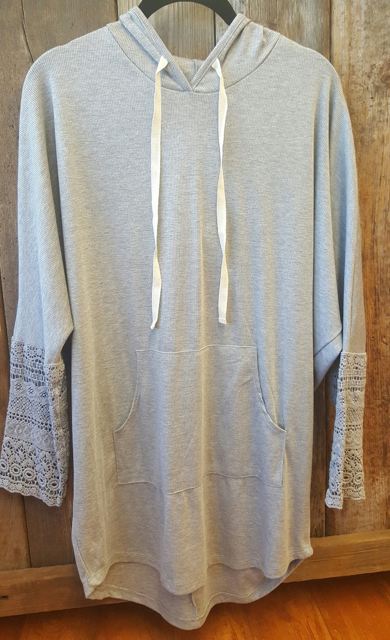 Grey Lace Sleeve Hoodie