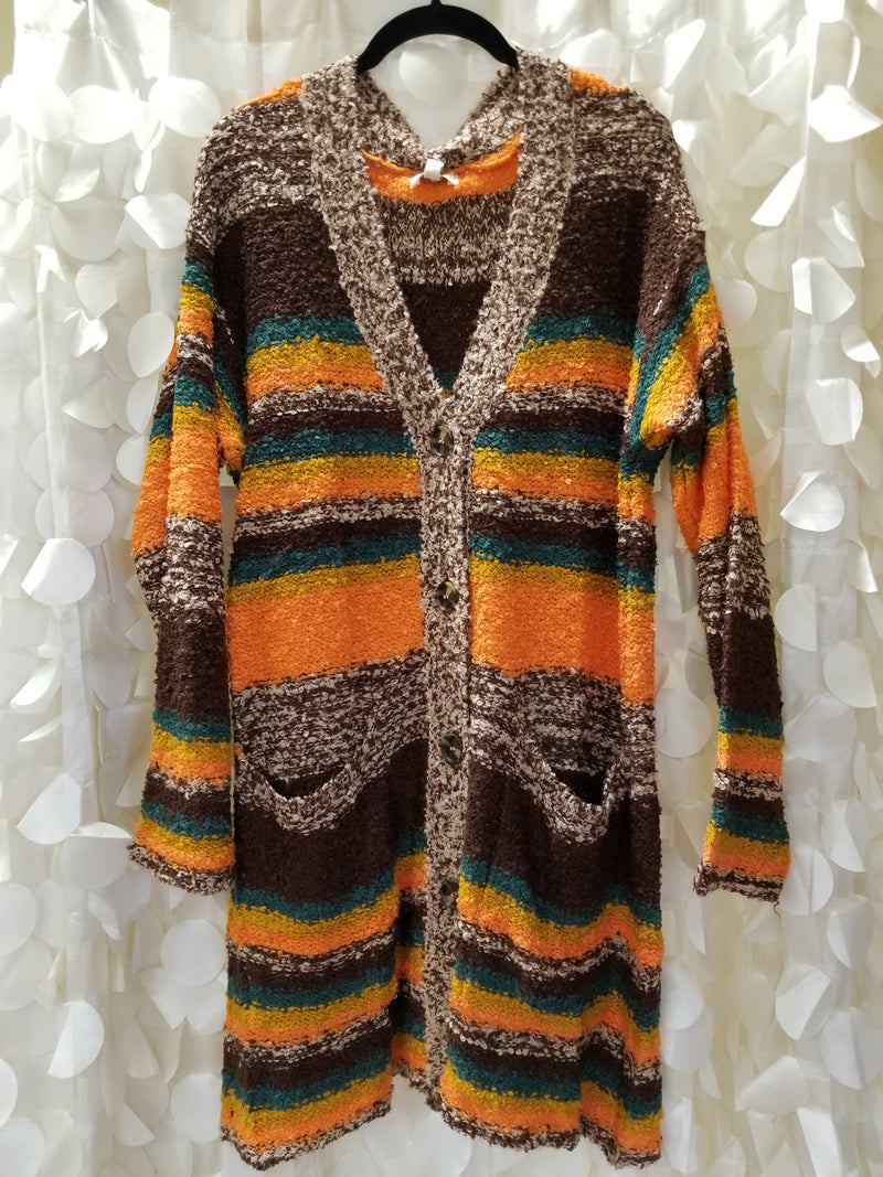 Orange & Brown Fuzzy Cardigan