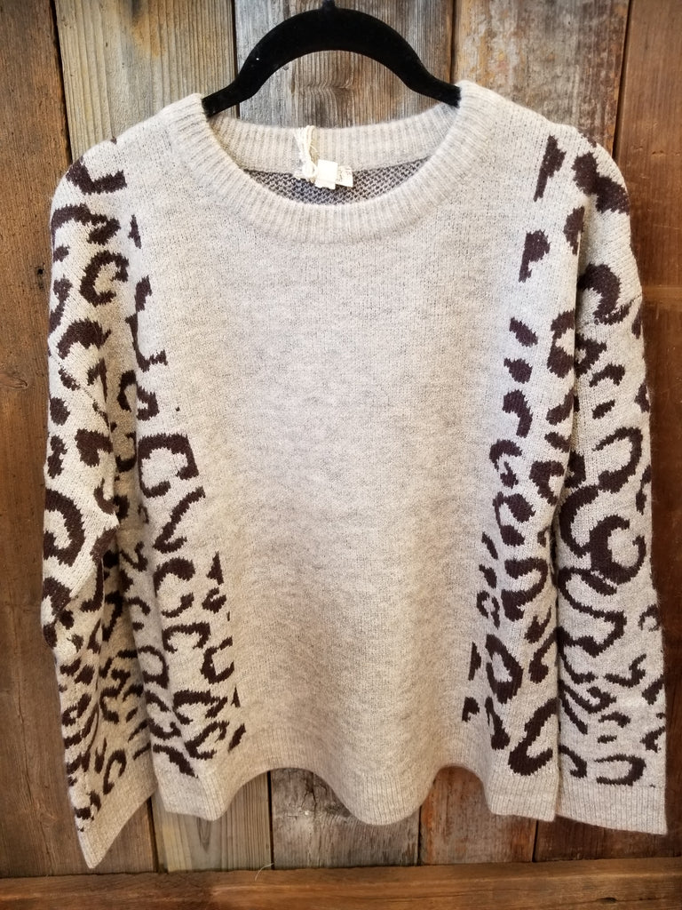Taupe Leopard Sleeve Sweater