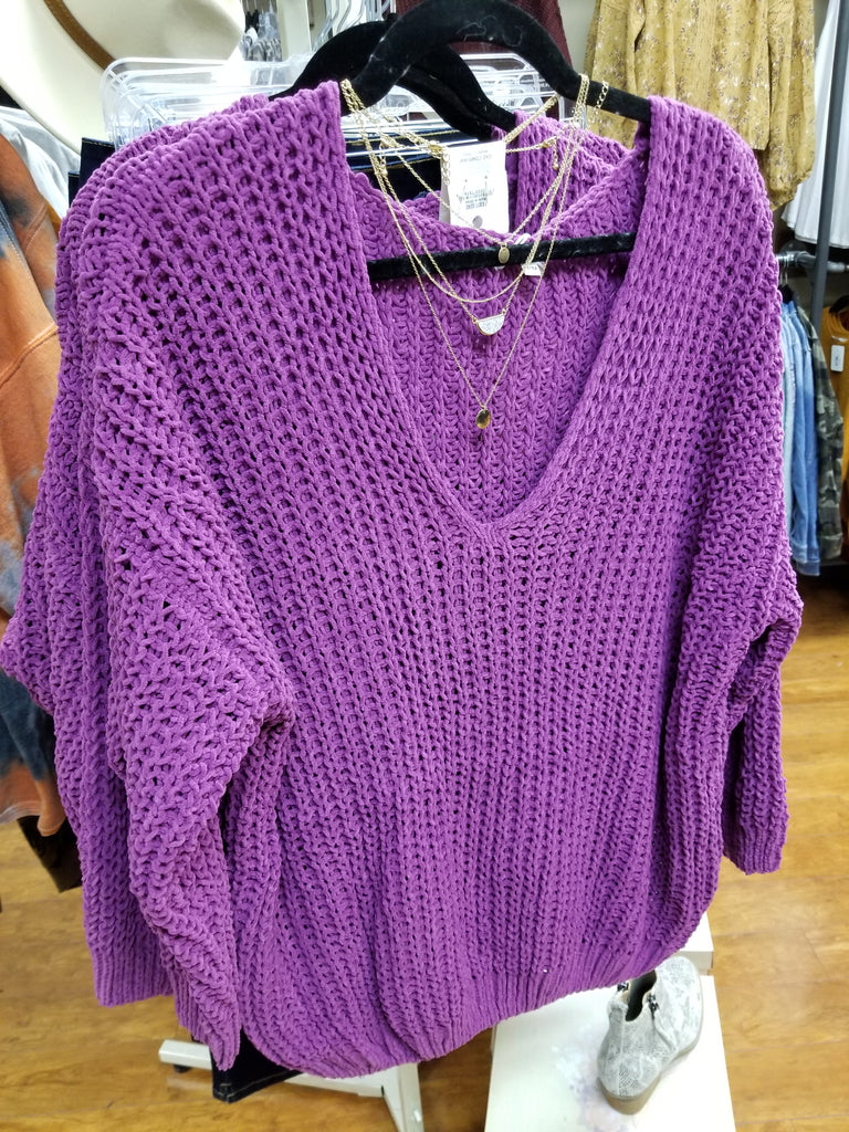 Purple Chenille V-Neck