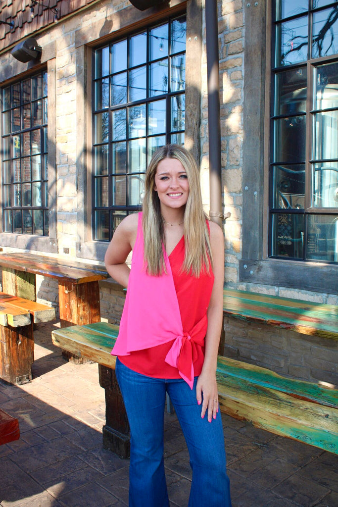 Red & Hot Pink Wrap Top