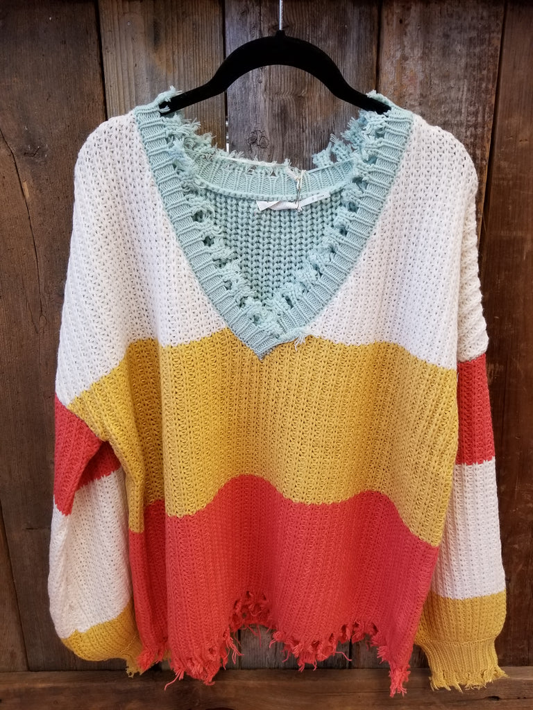 Colorblock Fringe Sweater
