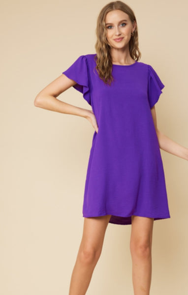 Purple Flutter Sleeve Dress