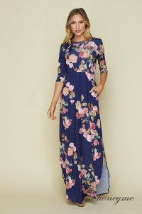 Navy & Mauve Floral Maxi