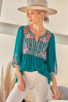 Teal Embroidered Top