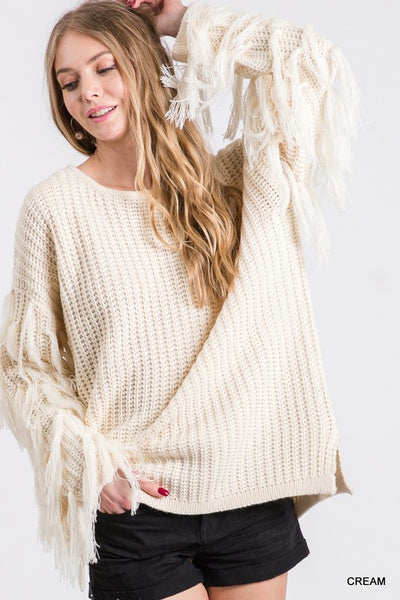 Cream Fringe Sweater