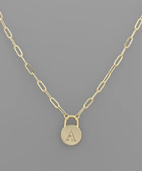 Gold Padlock Initial Necklace