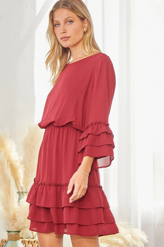 Wine Tiered Dress