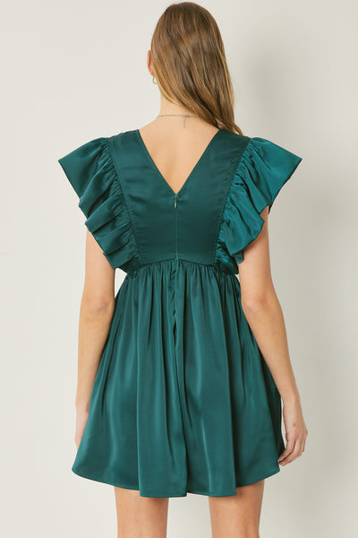 Green Satin V Dress
