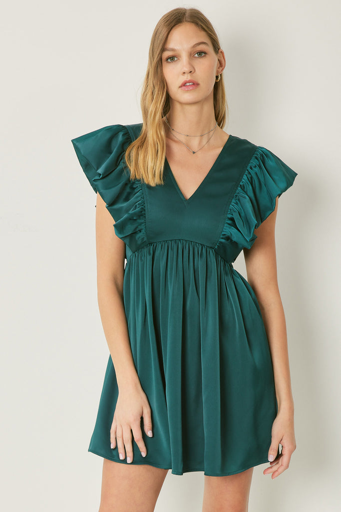 Green Satin V Dress
